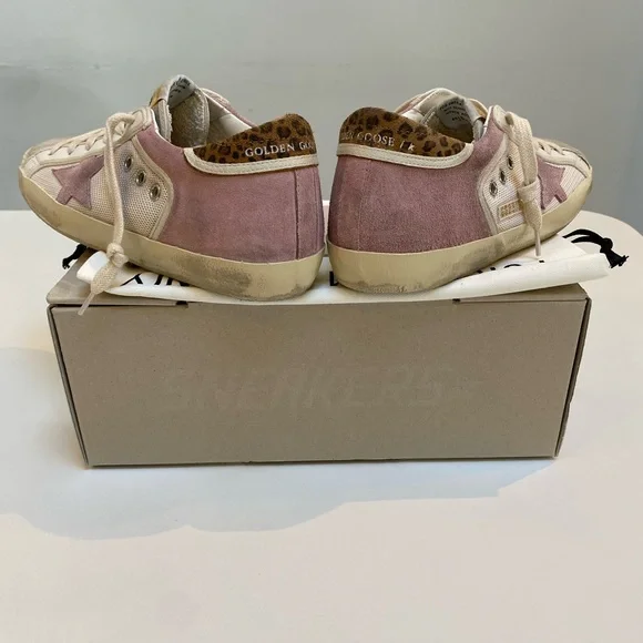 Golden Goose Superstar Sneaker Cream Antique Pink Suede/Leopard sz 37 New in Box - Picture 10 of 17